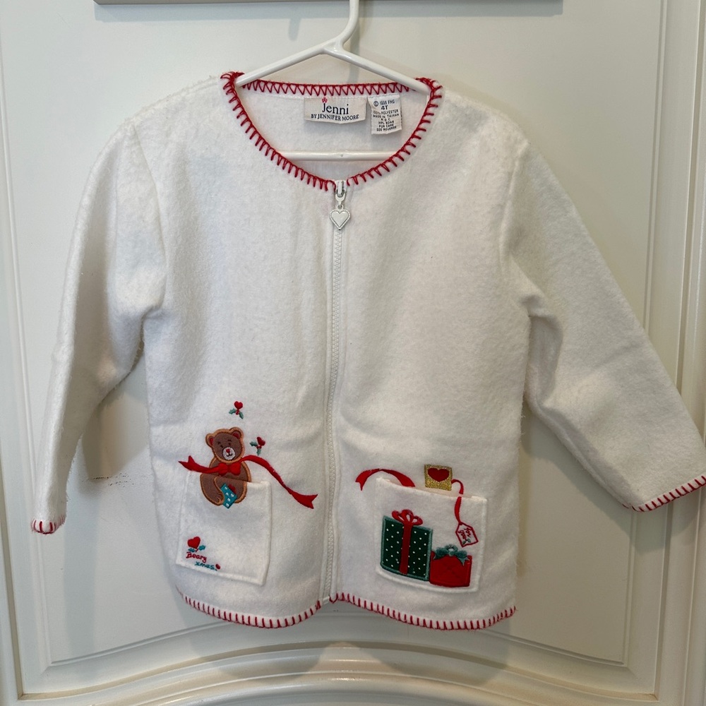 Jenni Girls White Christmas Jacket with Holiday Designs